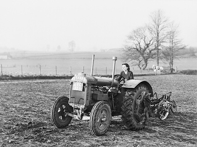 Land Girls ploughing a field. 